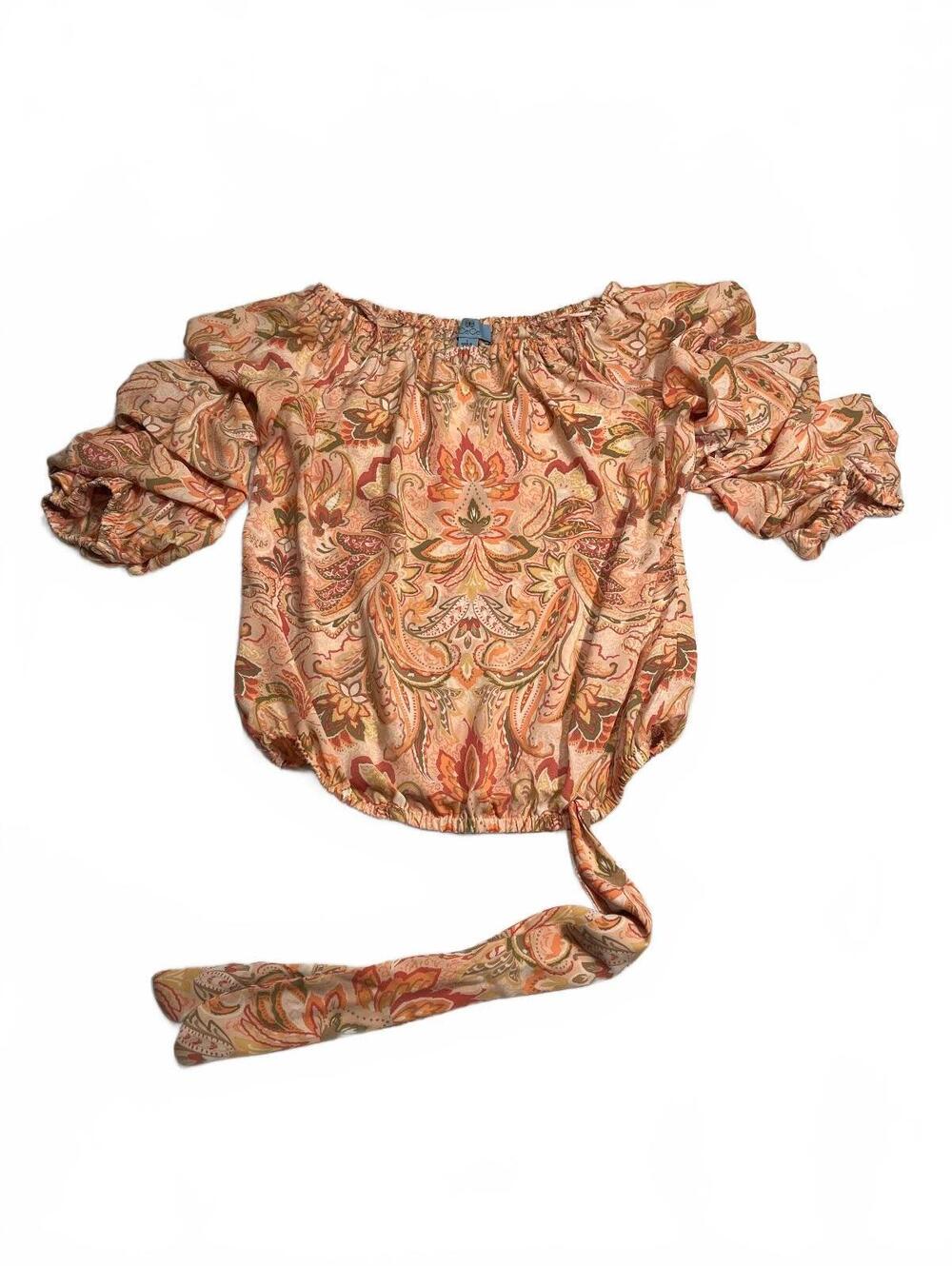 CeCe Women's Paisley Print Off-Shoulder Blouse with Tie Waist, Size Small
